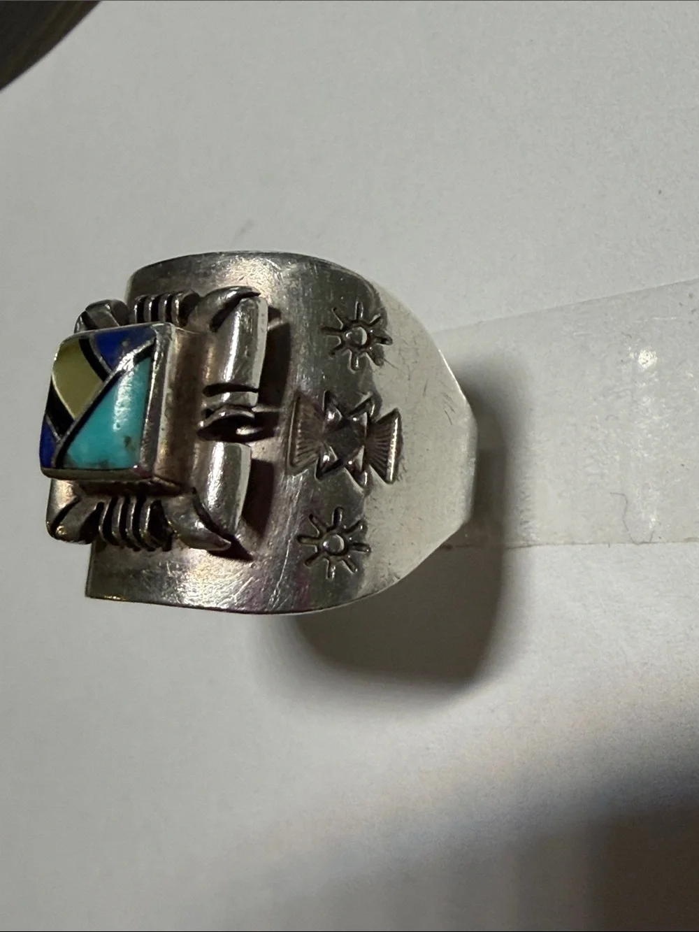 Quoc Turquoise Sterling Silver Turquoise, Mother of Pearl and Lapis Ring